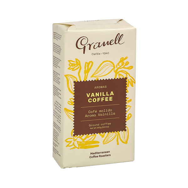 Mletá káva s příchutí - Granell Vanilla je 100% arabica s jemným dotekem vanilky, která patří k našim nejprodávanějším produktům. V této sofistikované směsi jistě ucítíte, kromě jedinečné vůně a aromatu vanilky, i mléčné, lehce nasládlé a květinové tóny. Vyzkoušejte i další ochucené kávy Granell Chocolate a Hazelnut.
