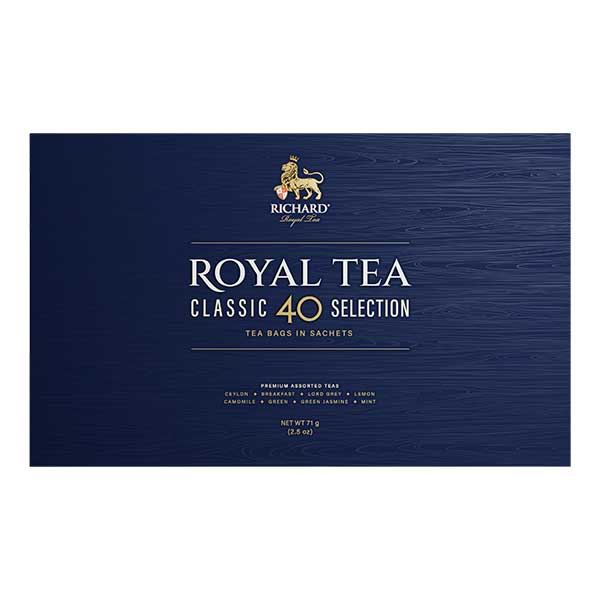 Sada čajů Richard Royal Tea Classic Selection je plná oblíbených příchutí černého a zeleného čaje ve výhodném degustačním balení. Kolekce 8 příchutí po 5 sáčcích vám umožní vyzkoušet více příchutí a najít si tak svou oblíbenou.